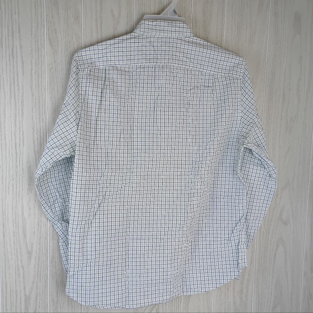 Tailored by J. Crew Large Button down white And green blue Line Long Sleeve - Picture 5 of 13